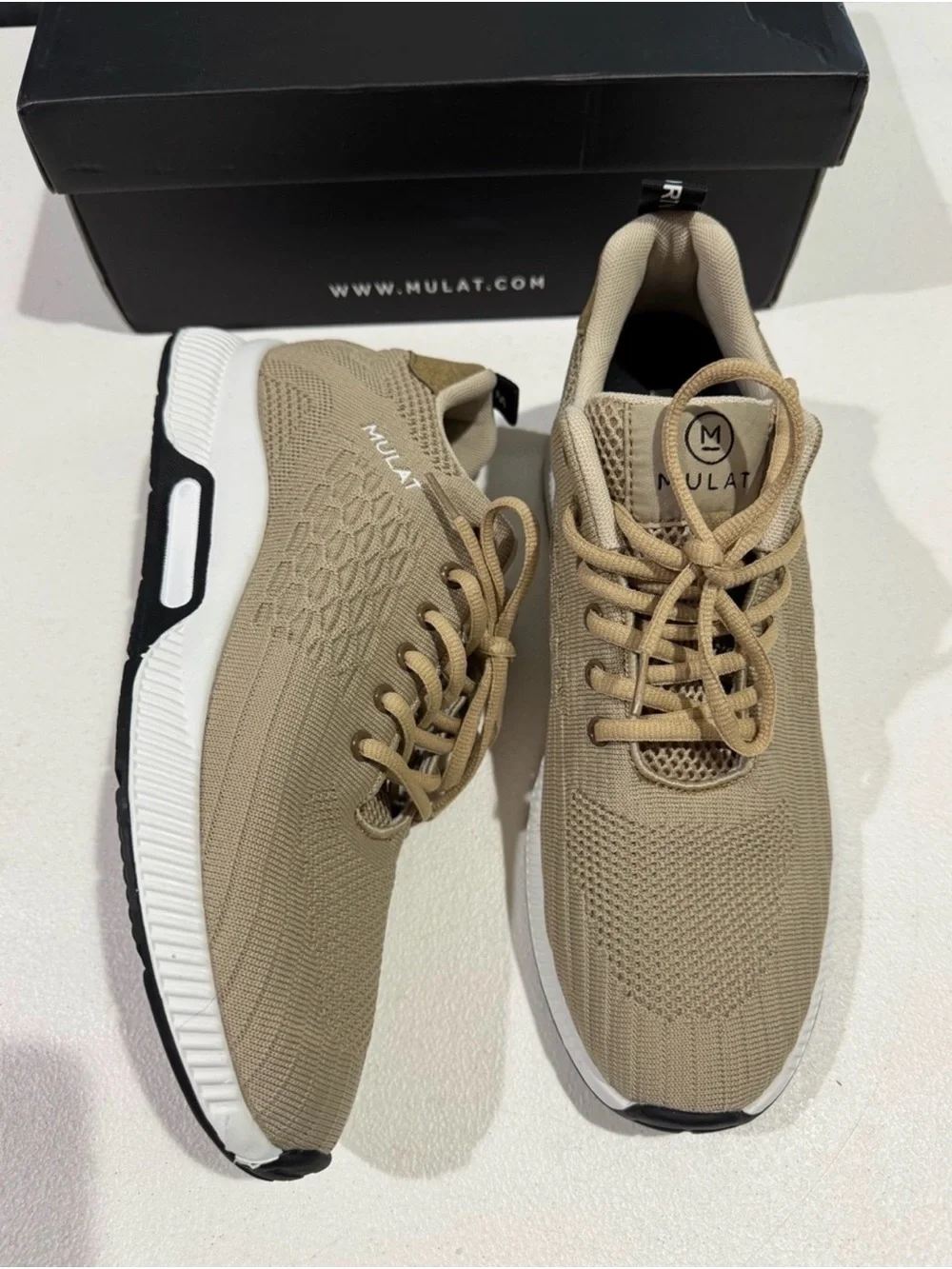 Men’s Beige Elevator Sneakers 2.4” Height Increase Size 45